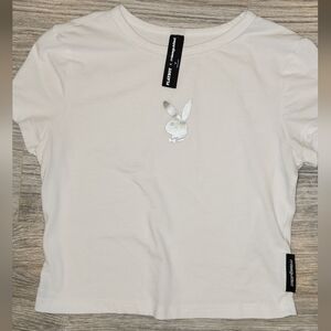 PLAYBOY Kids Tee in White with Silver Logo